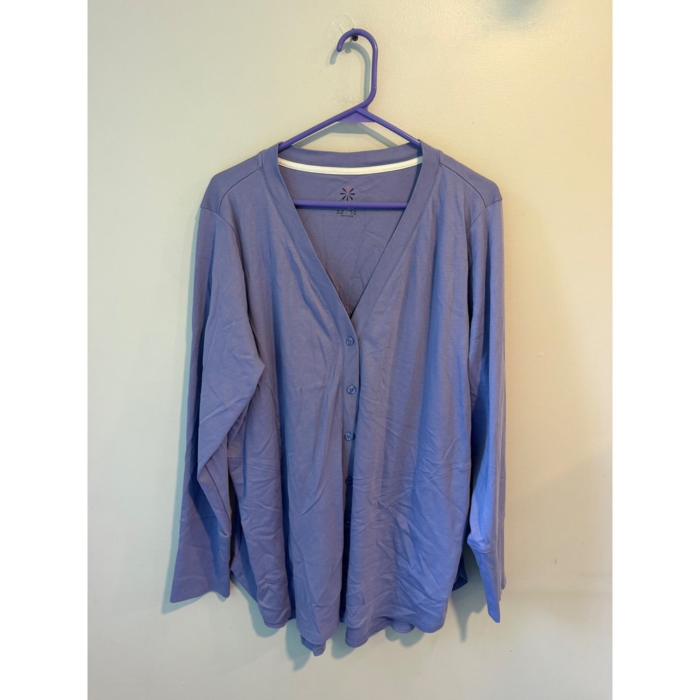 Isaac Mizrahi Live Essentials Blue Pima Cotton Button Front Cardigan 2X